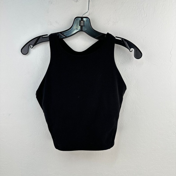 Athleta Tank Top Womens Small Black Lace Cropped Racerback Crew Neck‎ Activewear - Picture 1 of 6